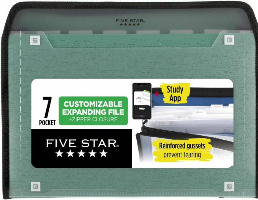 Five Star 7-Pocket Accordion File Organizer with Zipper Closure, Expanding Document Holder for Study, Fits 11" x 8.5" Papers, Seaglass Green (350099C-Ecm)