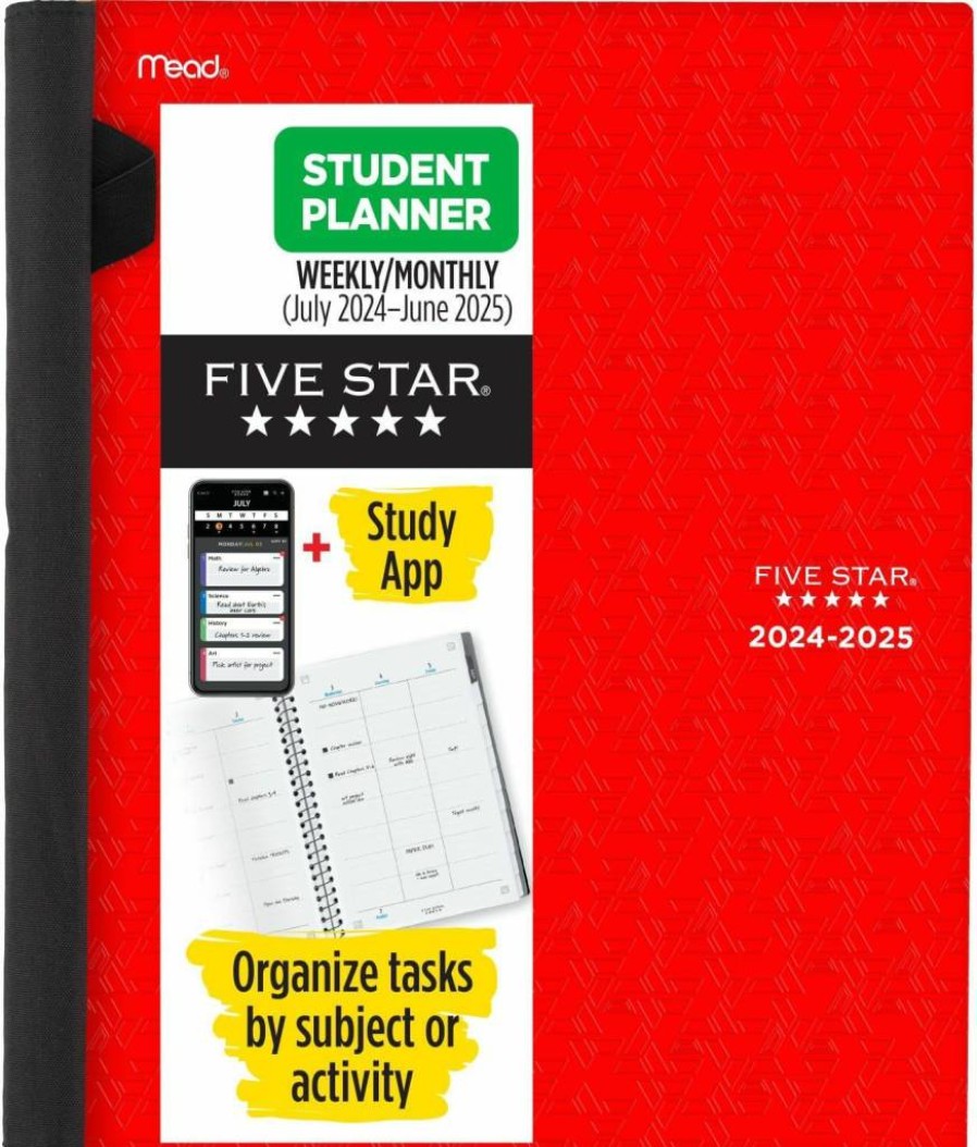Five Star 2024-2025 Academic Planner, Weekly & Monthly Student Organizer with Study App, 8.5" x 11" Large Fire Red (CAW65913)