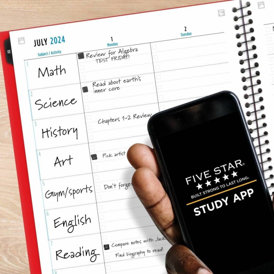 Five Star 2024-2025 Academic Planner, Weekly & Monthly Student Organizer with Study App, 8.5" x 11" Large Fire Red (CAW65913)