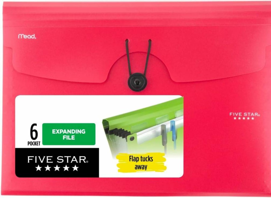 Five Star 6-Pocket Expanding File Organizer with Bungee Closure, Letter Size 11" x 8.5", Fire Red Document Folder for School Office Supplies (350100B-Ecm)