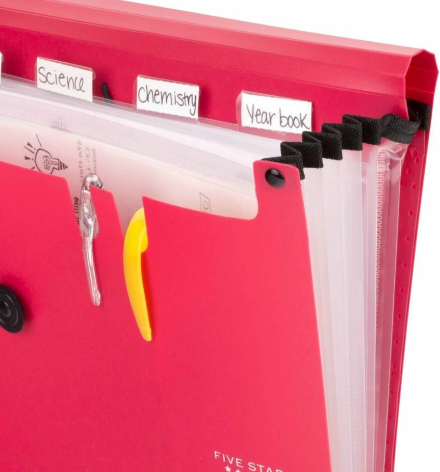 Five Star 6-Pocket Expanding File Organizer with Bungee Closure, Letter Size 11" x 8.5", Fire Red Document Folder for School Office Supplies (350100B-Ecm)