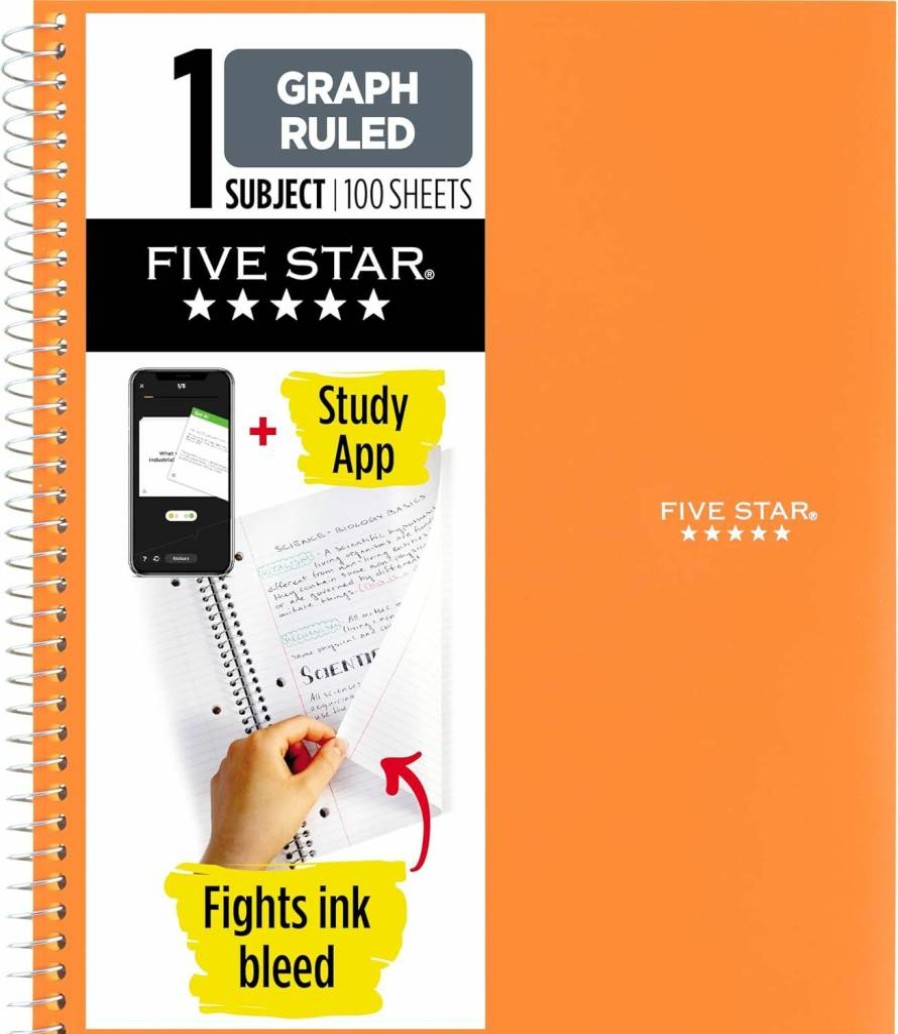 Five Star Spiral Notebook 1 Subject, 8.5" x 11" Graph Paper, 100 Sheets, Ink Bleed Resistant & Waterproof Cover, Amethyst Purple (620000CF1) with Free Study App