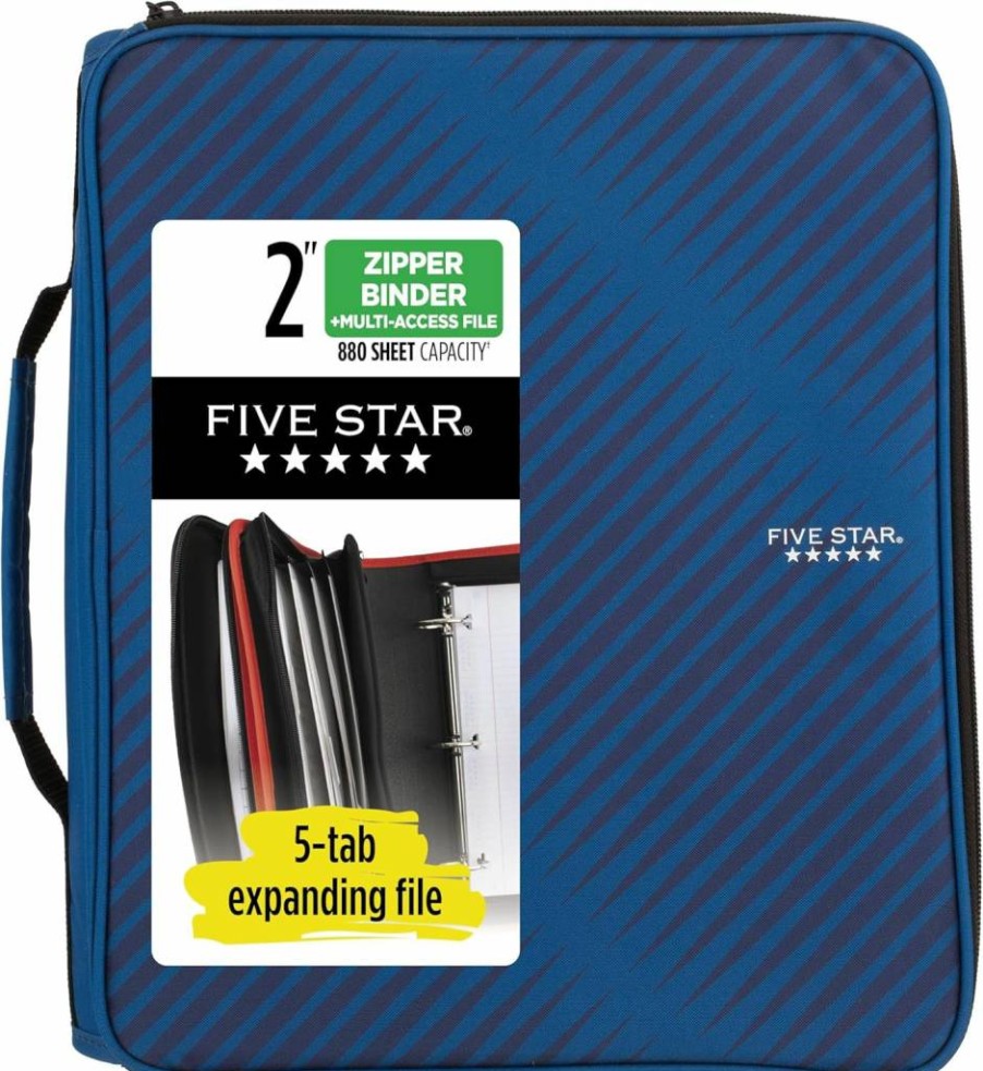 Five Star 2 Inch 3-Ring Binder with Round Rings, 5-Tab Expanding File Folder, 380 Sheet Capacity, Cobalt Blue (72534) - Durable School & Office Supplies