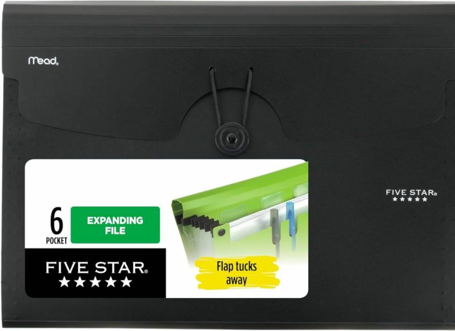 Five Star 6-Pocket Expanding File Organizer with Bungee Closure, Letter Size 8.5" x 11" Accordion Folder, Black Document Holder (72391)