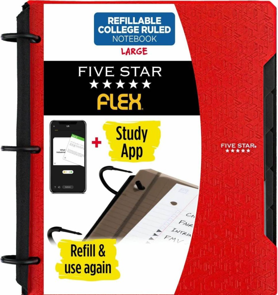 Five Star Flex Refillable Notebook with Study App, 1-Inch Binder, College Ruled Paper, 200 Sheets, Purple Amethyst, Includes Pockets, Tabs & Dividers (29328AB6)