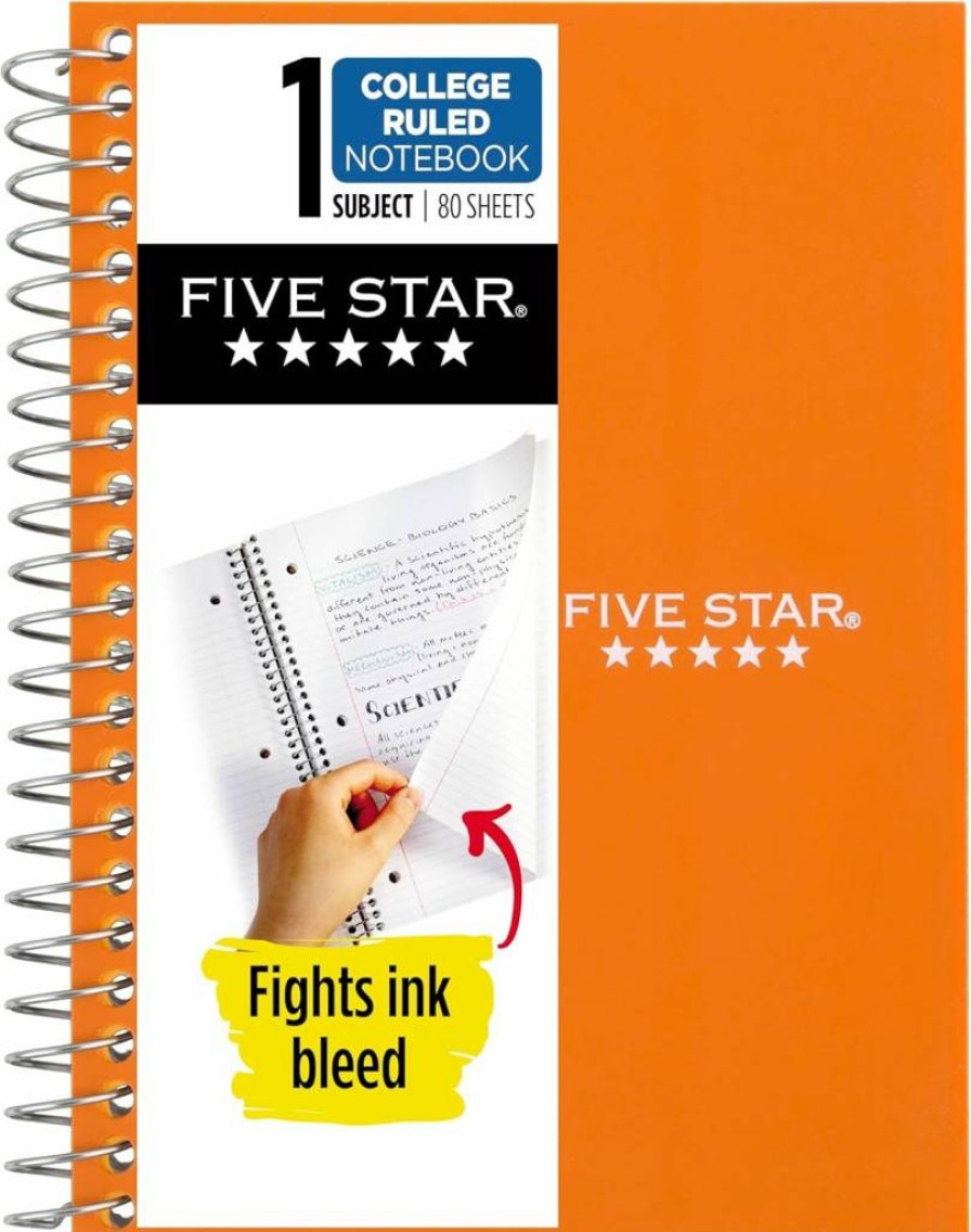 Five Star Spiral Notebook 1 Subject, College Ruled, 4.375" x 7" Personal Size, 80 Sheets, Ink Bleed Resistant, Water Resistant Cover, Sedona Orange (450048Cd1-ECM)