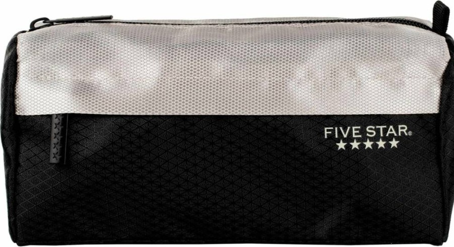 Five Star 9-Pocket Zipper Pouch - Black/Grey Pencil Case for School Supplies, Makeup, Earbuds & Cables, Durable Pen Organizer (Model 505600A-Ecm)