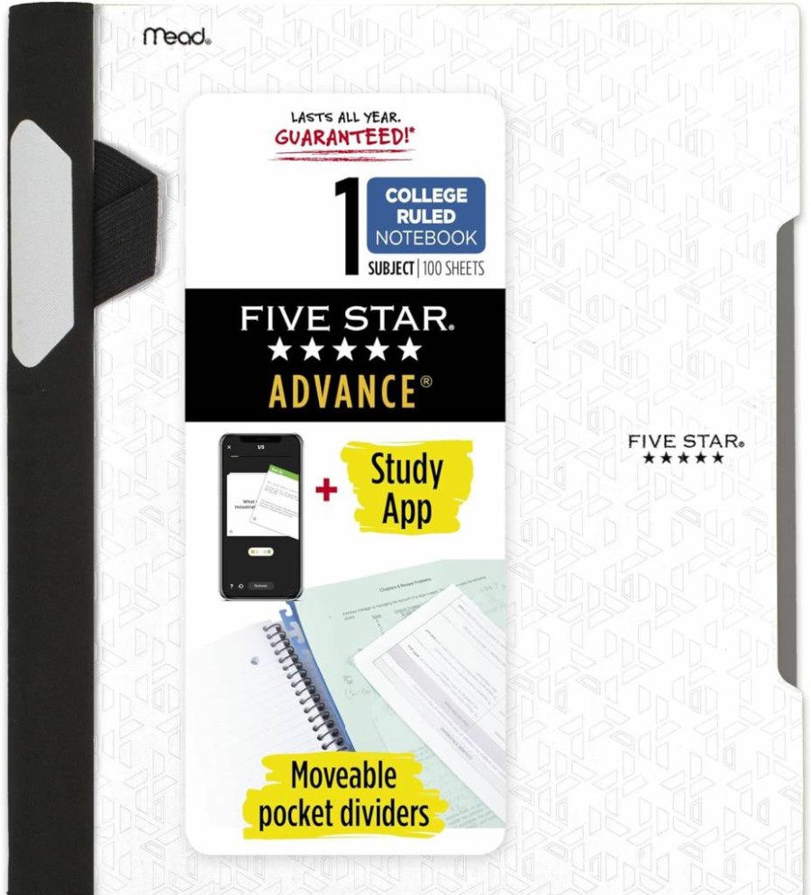 Five Star Advance Spiral Notebook with Study App, 1 Subject College Ruled, 8.5" x 11" 100 Sheets, Spiral Guard & Movable Dividers, Color Selected (06322)