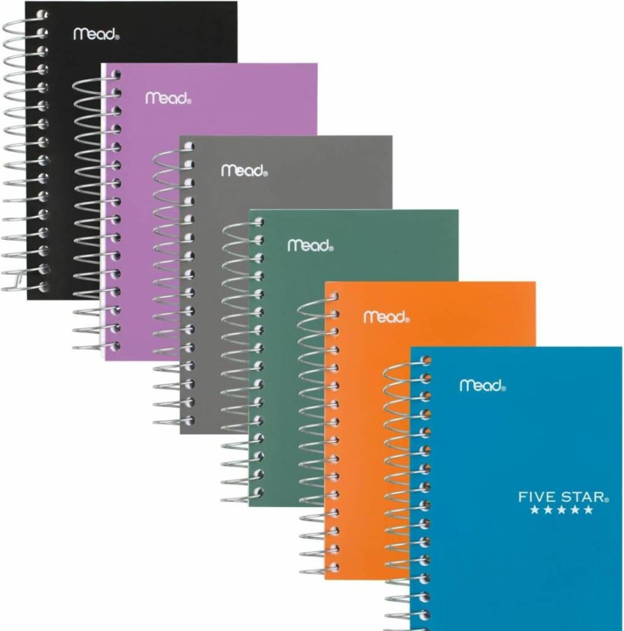 Five Star Spiral Notebook 6 Pack, 3.5" x 5.5" College Ruled Pocket Notebooks, 200 Sheets per Notebook, Assorted Colors for School, Office & Journaling (38027)