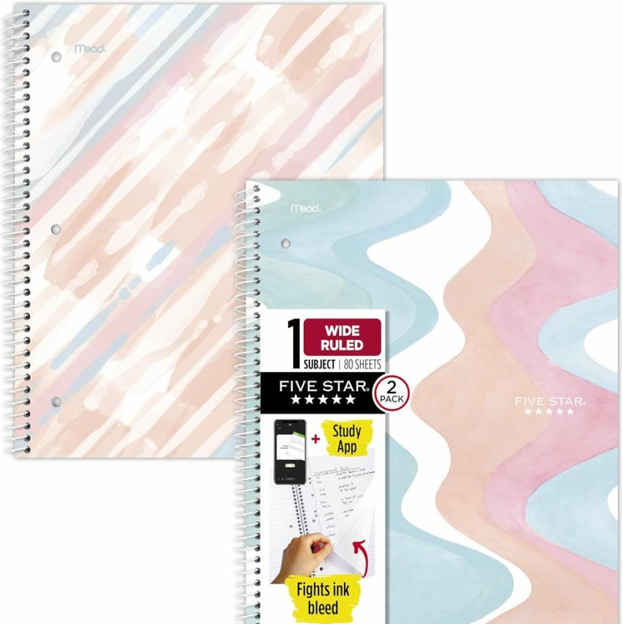 Five Star Spiral Notebook with Study App - 1 Subject Wide Ruled, 8x10.5 Inch, 80 Sheets, Ink Bleed Resistant & Glow in Dark Cover (930020F)