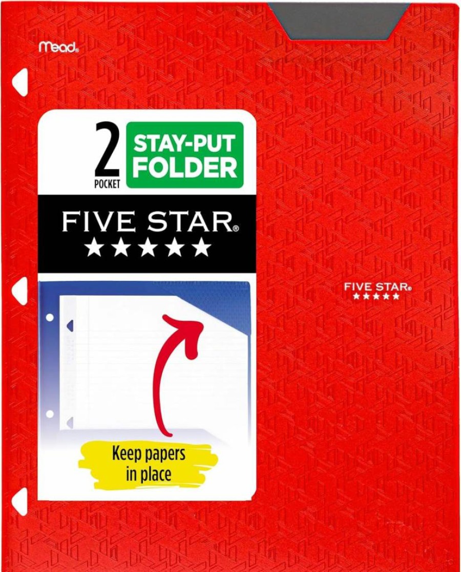 Five Star 2-Pocket Plastic Folder with Stay-Put Tabs, 3-Ring Binder Compatible, 8.5 x 11 Inch, Forest Green (333420E-ECM)