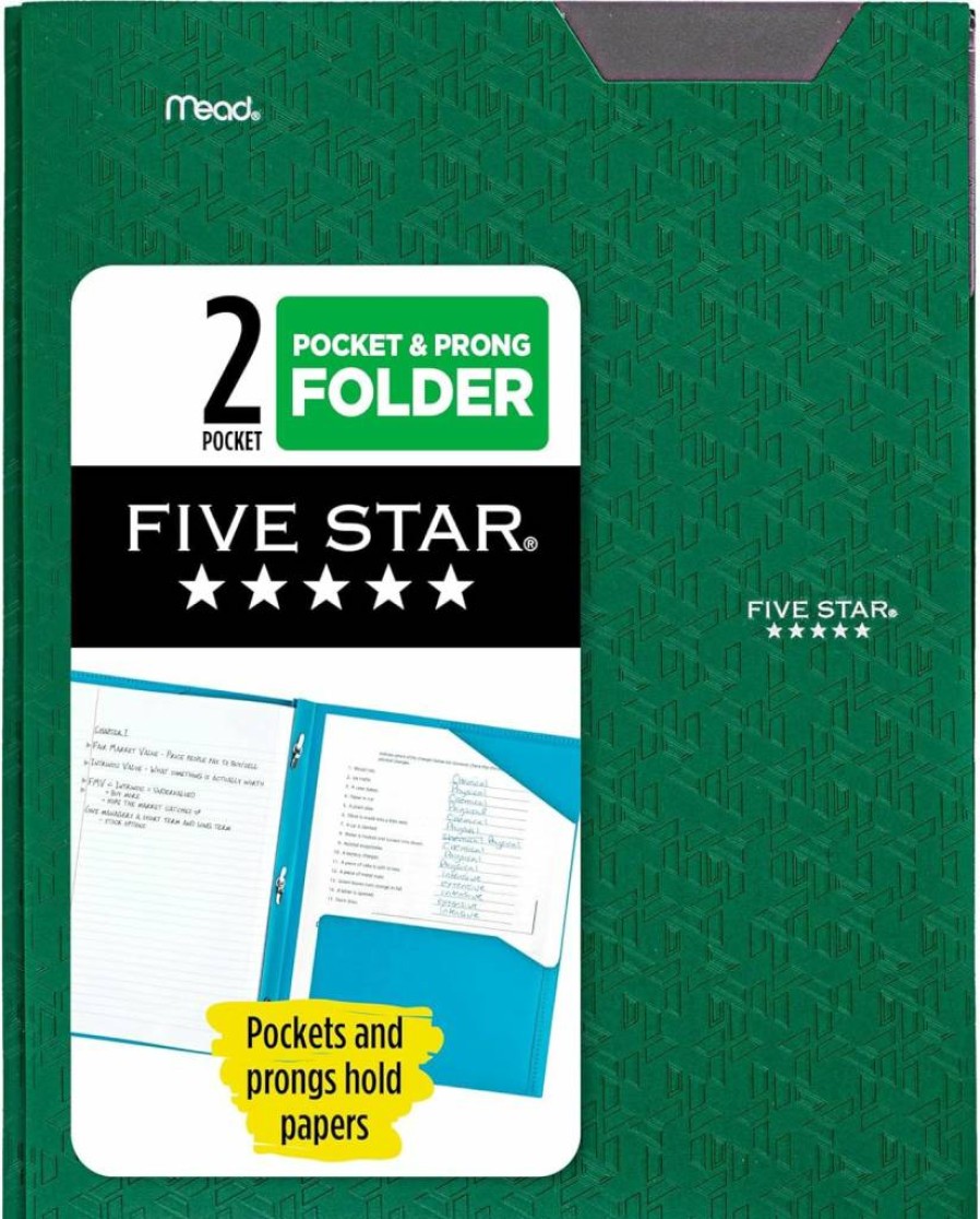 Five Star 2-Pocket Plastic Folder with Prong Fasteners, Stay-Put Tabs, Holds Letter Size 8.5 x 11 Paper, Forest Green School & Office Supplies (Model 72111)
