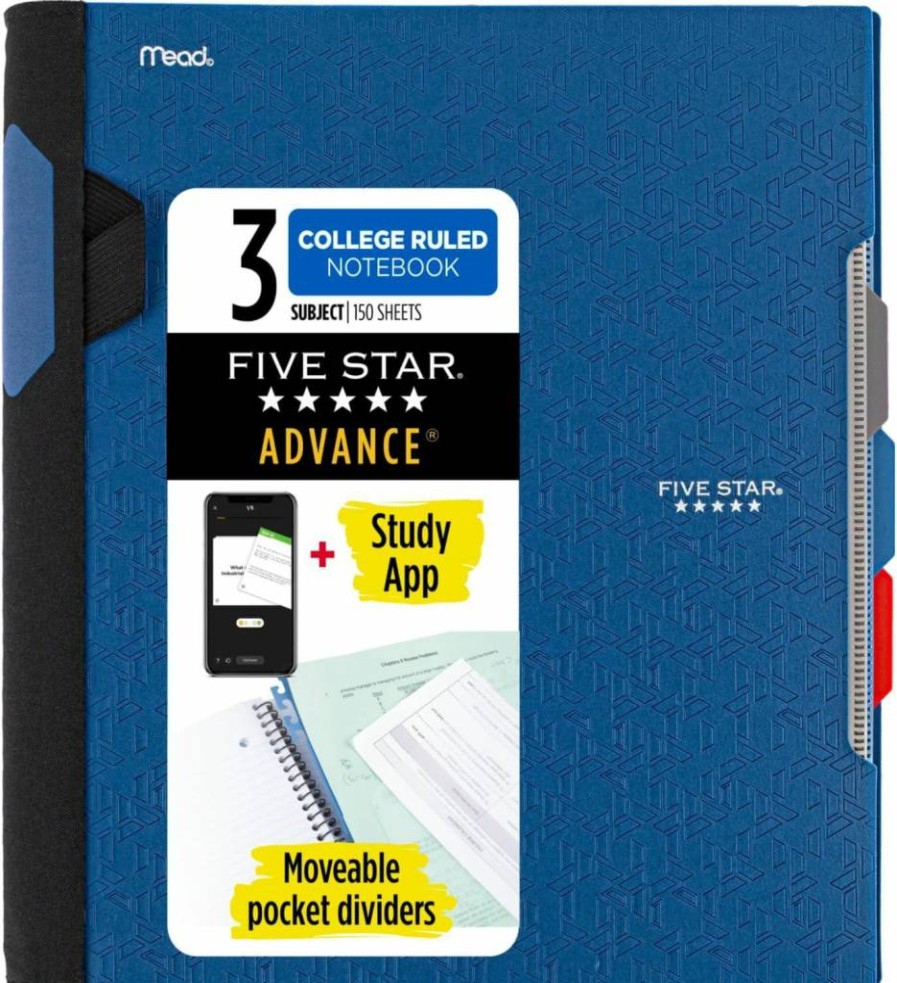 Five Star Advance Spiral Notebook with Study App - 3 Subject College Ruled, 8.5" x 11", 150 Sheets, Spiral Guard, Movable Tabbed Dividers, Seaglass Green (73136)