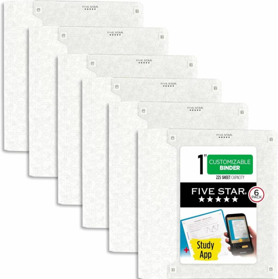 Five Star 6-Pack 1.5-Inch 3-Ring Binder with D-Rings, Customizable Clear View Cover, 375-Sheet Capacity & Study App Access, Assorted Colors (261460-23)