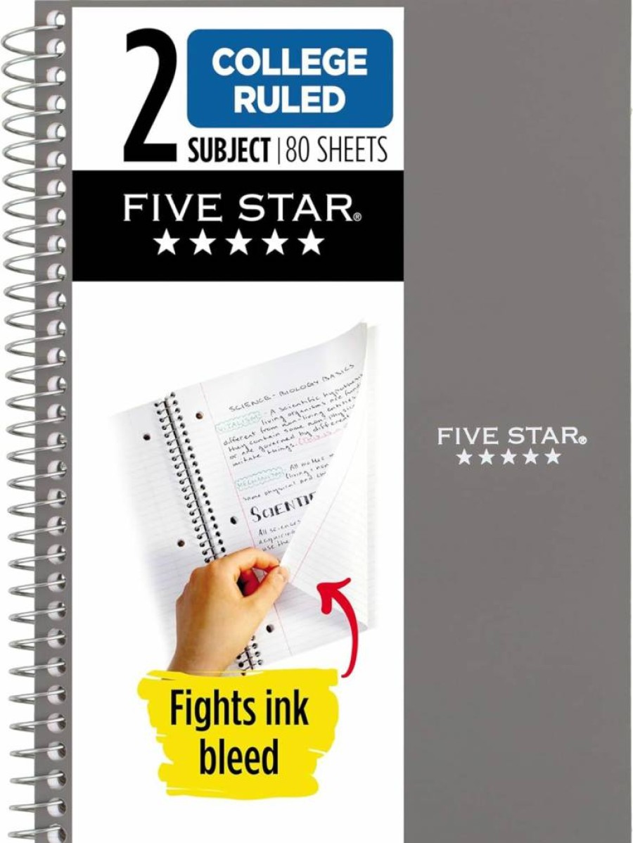 Five Star Spiral Notebook 2 Subject, 6" x 9.5" College Ruled, 80 Sheets, Ink Bleed Resistant, Water Resistant Cover, Tidewater Blue (840029Cg1-ECM)