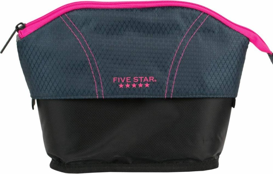 Five Star Expandable Zipper Pouch - Navy/Pink School Supply Organizer for Pens, Pencils, Cables, Makeup & Accessories (Model 507610B-ECM)