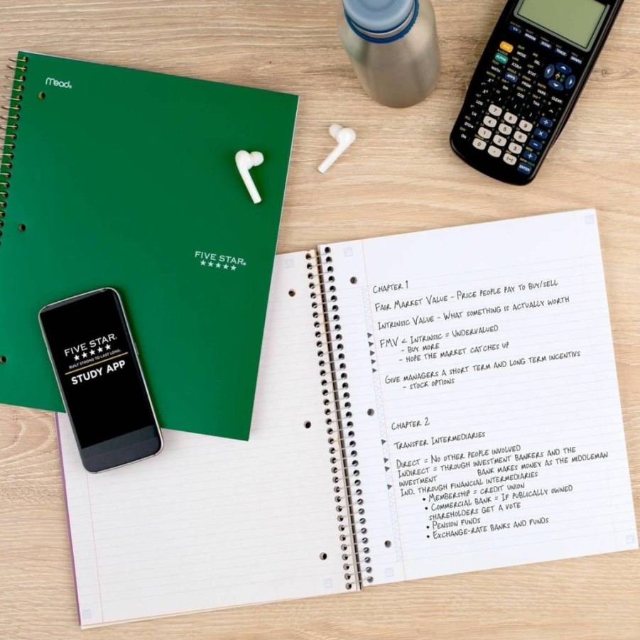 Five Star 3 Subject Spiral Notebook with Study App, College Ruled, 150 Sheets, 8.5" x 11", Ink Bleed Resistant, Water Resistant Cover, Green (72067)