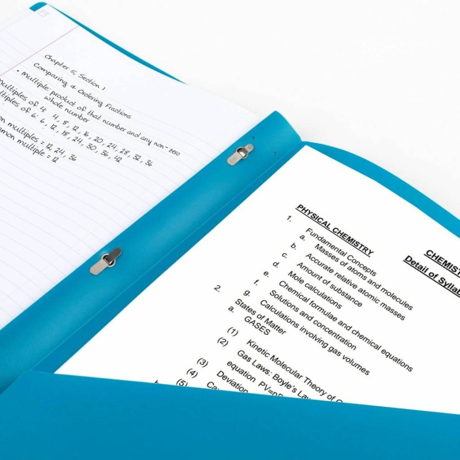 Five Star 4-Pack 2-Pocket Plastic Folders with Prong Fasteners, Letter Size 11 x 8.5 Inch, Assorted Colors - Tidewater Blue, White, Purple, Yellow (38136)