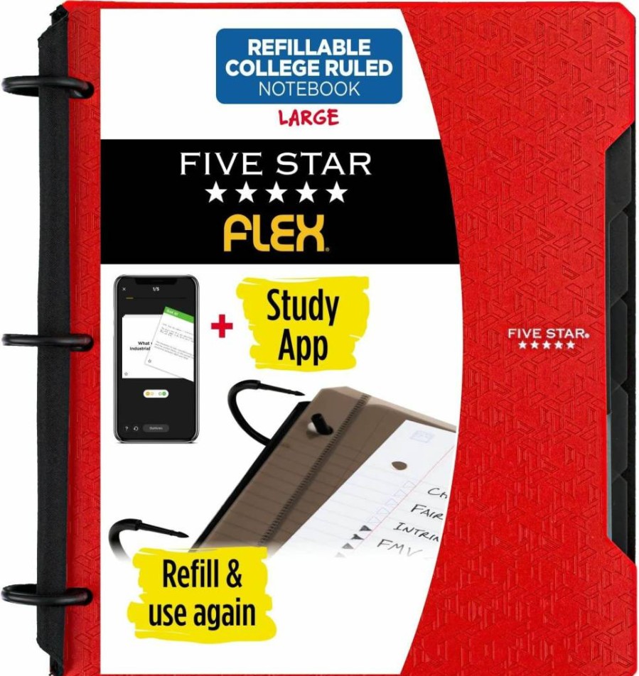 Five Star Flex Refillable Notebook with Study App - College Ruled 1-Inch Binder, 200 Sheet Capacity, Includes Pockets, Tabs & Dividers, Pacific Blue (293280Ad2)