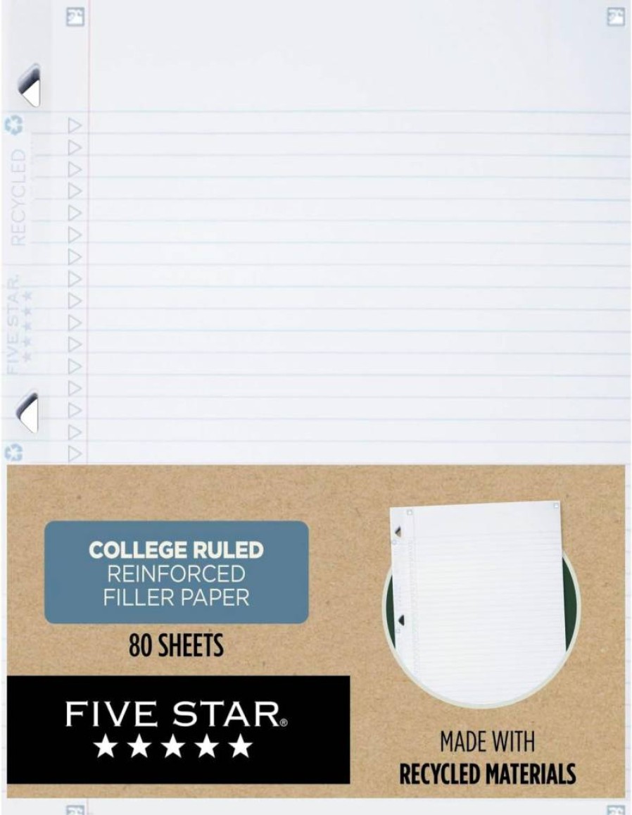 Five Star Reinforced Loose Leaf Paper, 8.5" x 11" College Ruled Filler Notebook, 80 Sheets with Free Study App, Recycled Eco-Friendly Paper (170023)