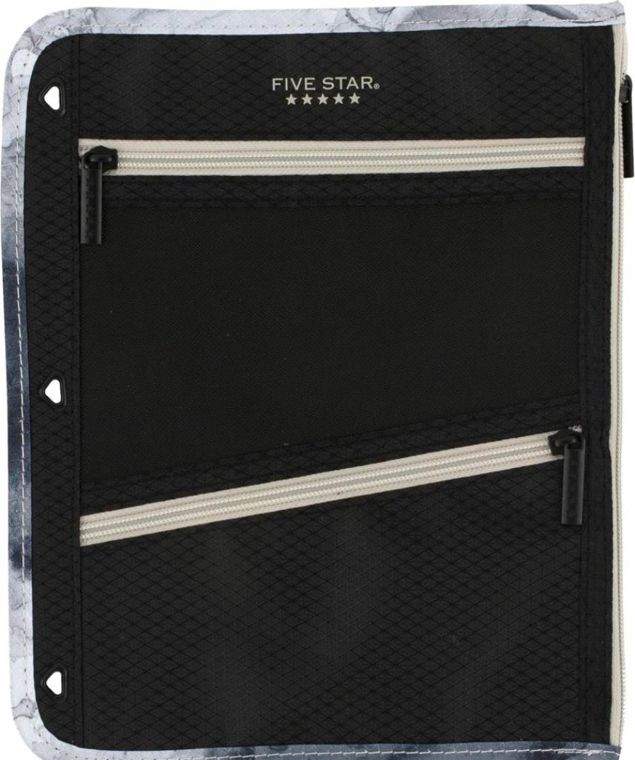 Five Star 3-Pocket Zipper Pencil Pouch, School Supplies Organizer for Pens, Cables, Makeup, Fits 3-Ring Binder, Black/Grey (506420A-Ecm)