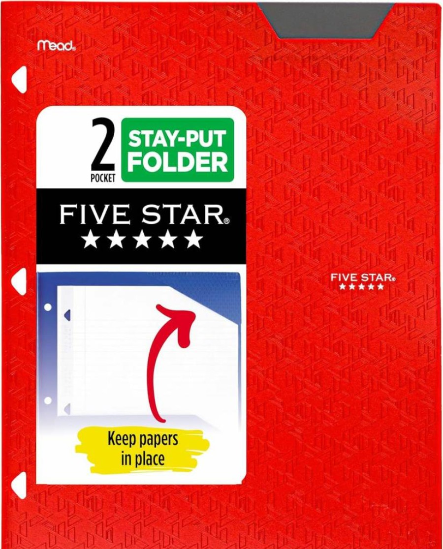 Five Star 2-Pocket Plastic Folder with Stay-Put Tabs, 3-Ring Binder Compatible, Letter Size 8.5 x 11 Inches, White - 333420I-ECM