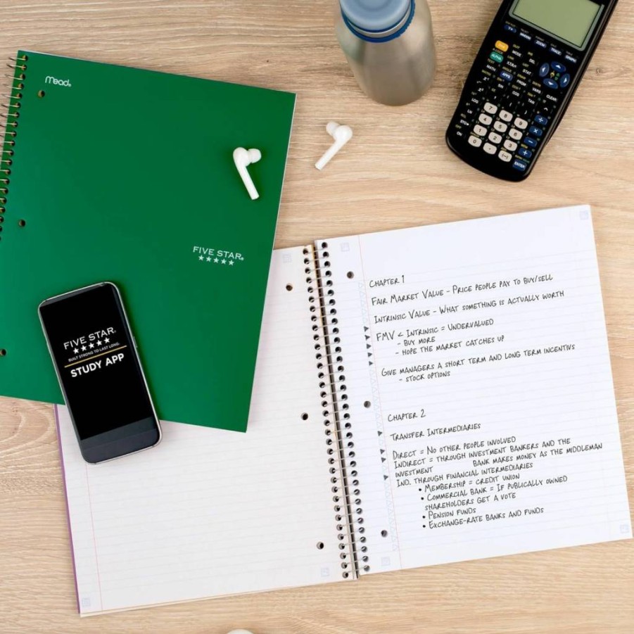 Five Star 3 Subject Spiral Notebook with College Ruled Paper, 150 Sheets, 8.5" x 11", White - Includes Study App, Ink Bleed Protection & Water Resistant Cover (72464)