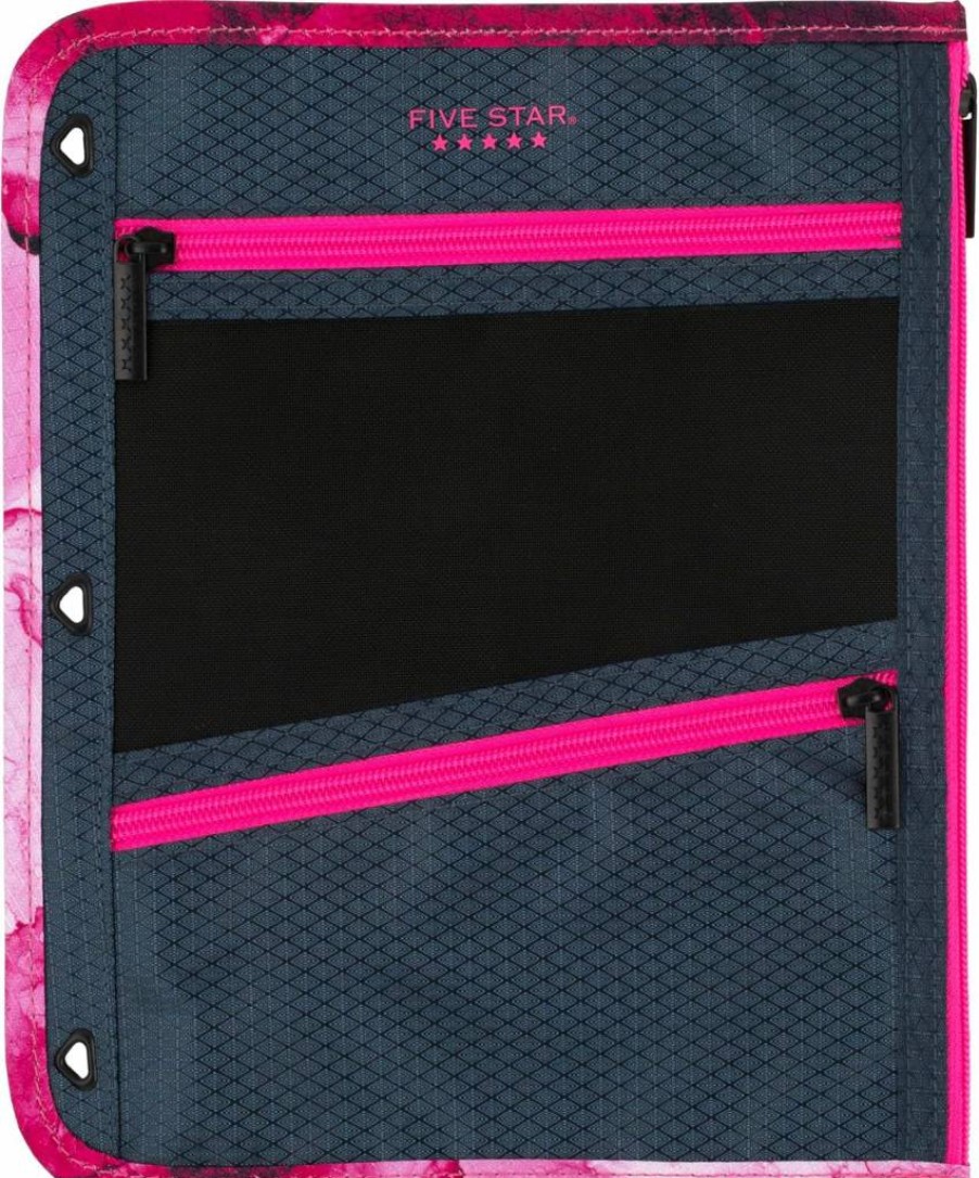Five Star 3-Pocket Zipper Pencil Pouch for Binder, School Supplies Organizer - Navy & Pink Pen Case for Pens, Cables, Makeup (506420B-Ecm)