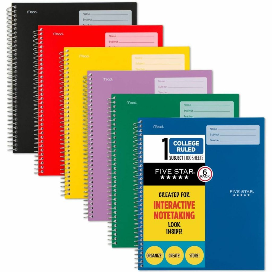 Amazon Basics 6-Pack College Ruled Spiral Notebooks, 1 Subject, 100 Sheets, 11 x 8.5 Inches, Assorted Colors (820019-ECM)