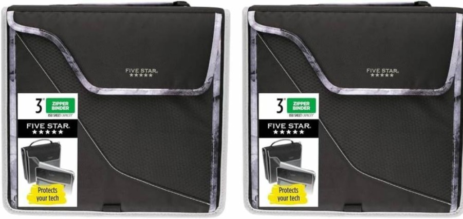 Five Star 3 Inch 3-Ring Binder with Zipper, Removable Padded Case, 5-Tab Expanding File, 850 Sheet Capacity, D-Ring Design, Multi-Use Strap - Black/Gray (29296It8)