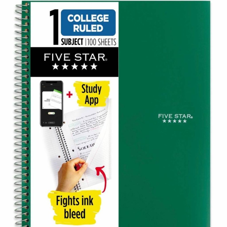Amazon Five Star Spiral Notebook with Digital Study App - 1 Subject College Ruled, 100 Sheets, 8.5x11 Inches, Forest Green (72055) for School & Office