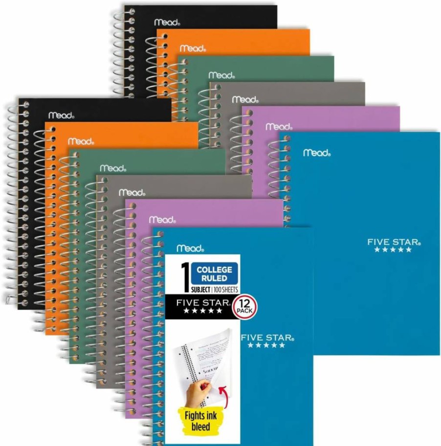 Five Star Spiral Notebook 6-Pack, 1 Subject College Ruled, 7" x 4.375", 80 Sheets per Notebook, 6 Colors (Purple, Orange, Green, Blue, Gray, Black) for School & Office Supplies